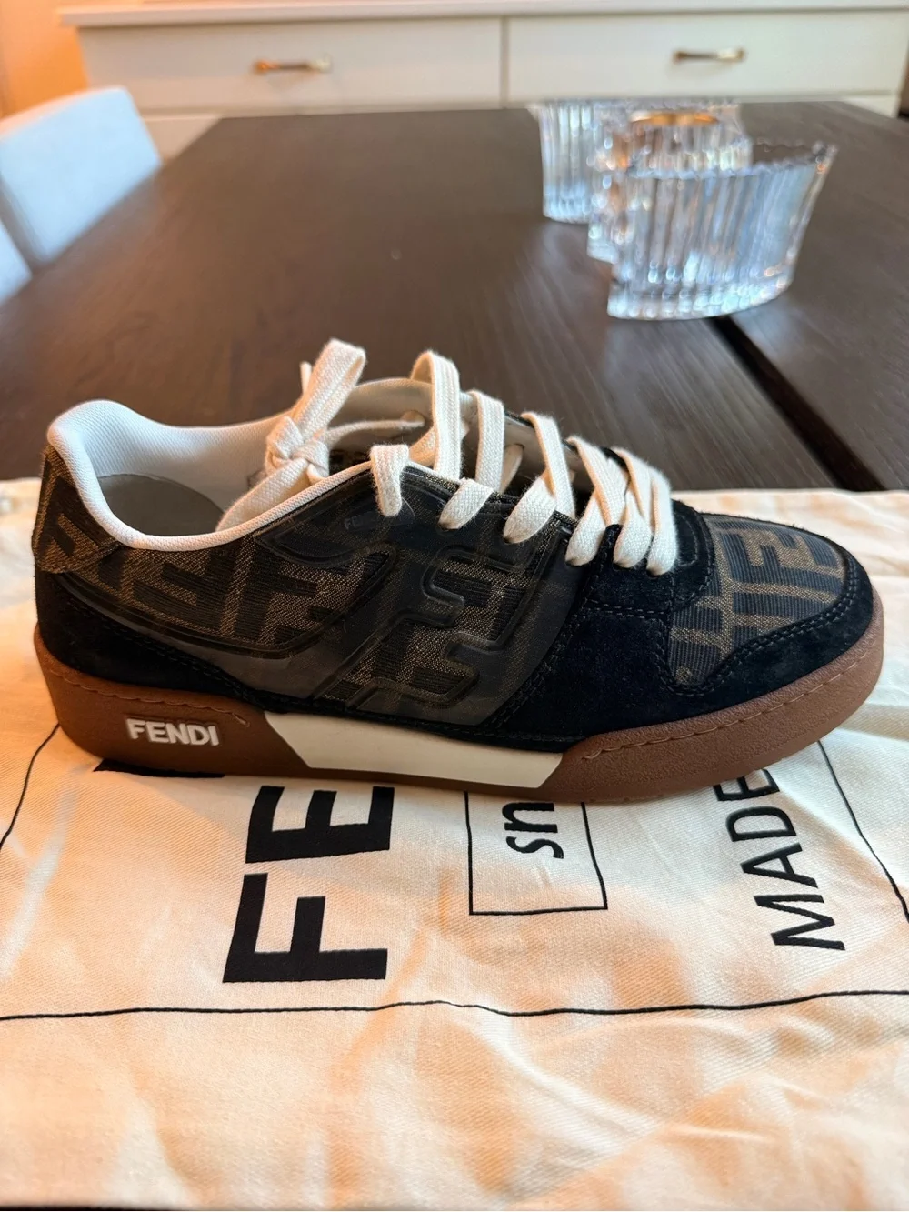 Authentic Fendi Match FF Monogram Suede Low-Top Sneakers Size 9 (Fits 8.5)